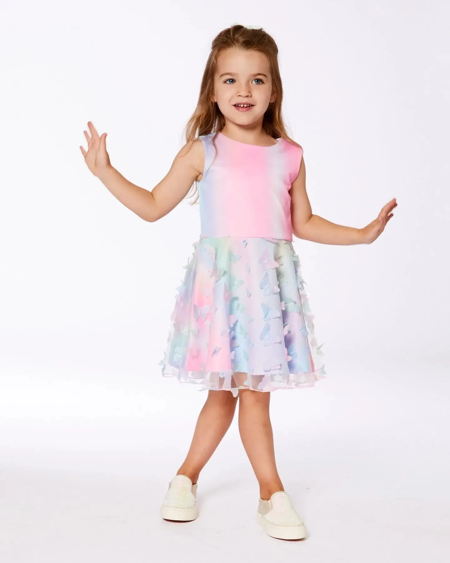 Milano Dress With Printed Mesh Skirt Multicolored With Butterflies