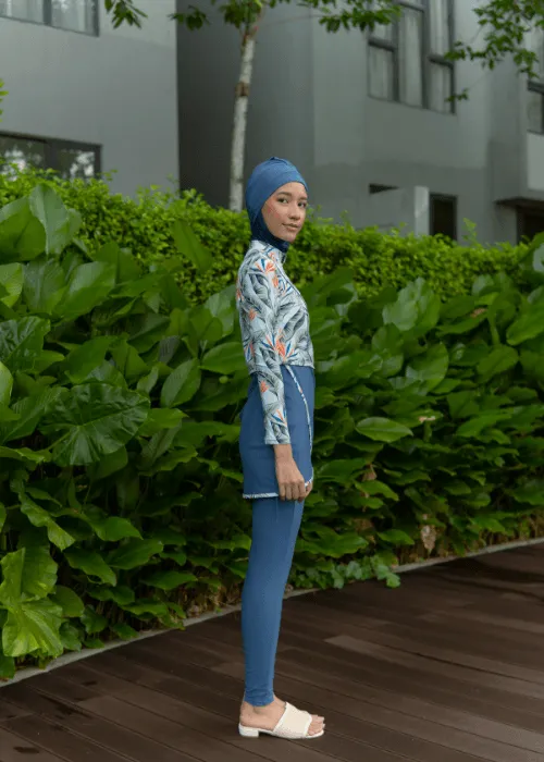 Modernly Modest Raya Tropical Muslimah Swimwear Set in Blue (Plus Size Available)