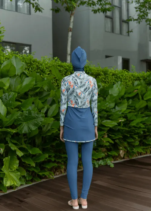 Modernly Modest Raya Tropical Muslimah Swimwear Set in Blue (Plus Size Available)