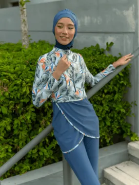 Modernly Modest Raya Tropical Muslimah Swimwear Set in Blue (Plus Size Available)
