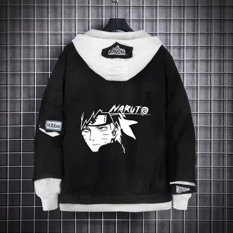 Naruto Black Layered Hooded Denim Jacket