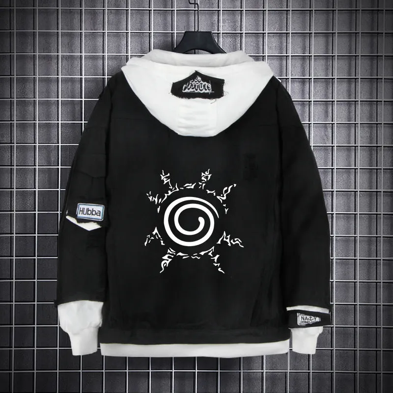 Naruto Black Layered Hooded Denim Jacket