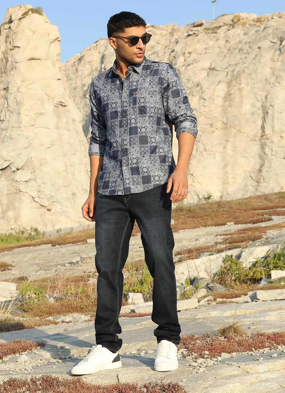 Navy Indigo Printed