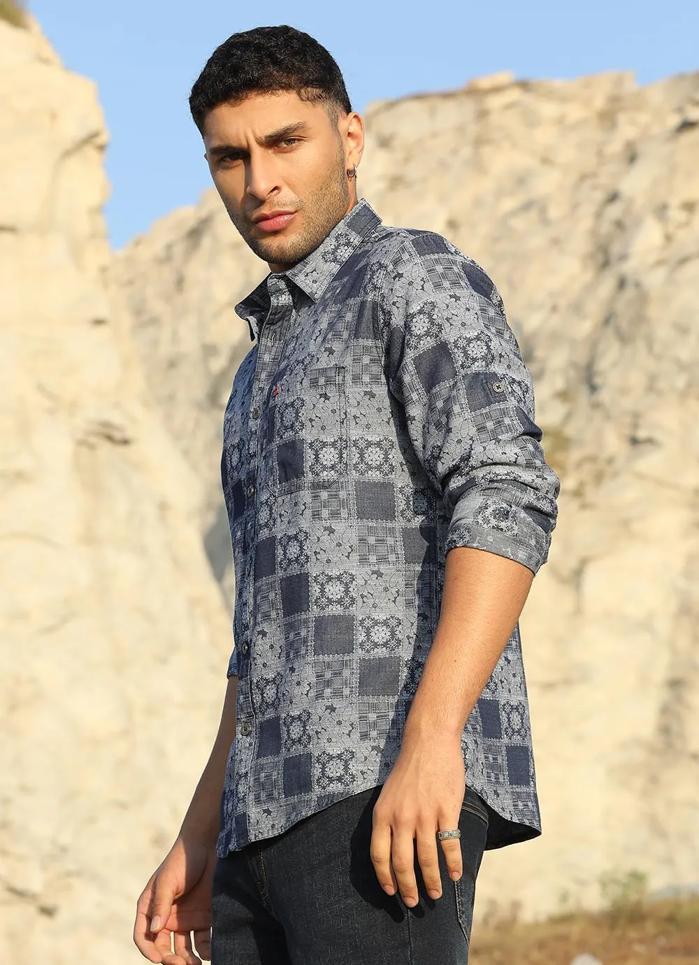 Navy Indigo Printed