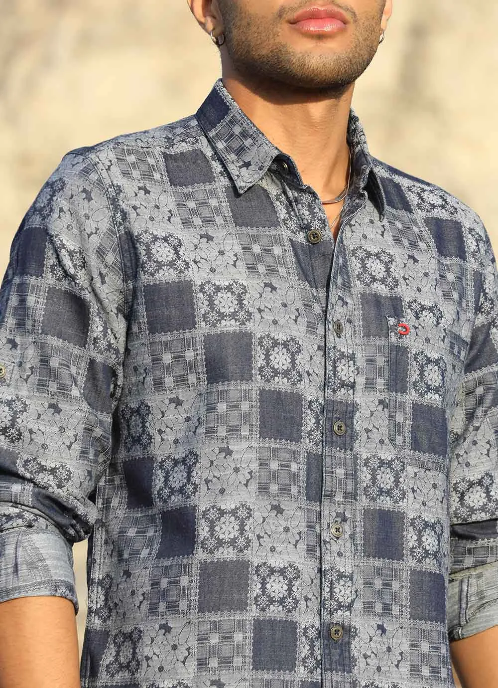 Navy Indigo Printed