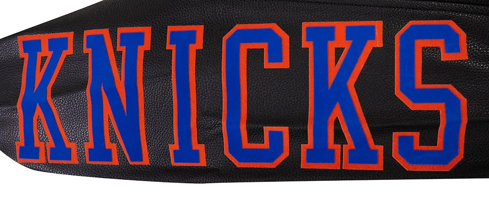 NBA NEW YORK KNICKS CHEST MEN'S LAYERED RIB WOOL VARSITY JACKET (BLACK/ORANGE)