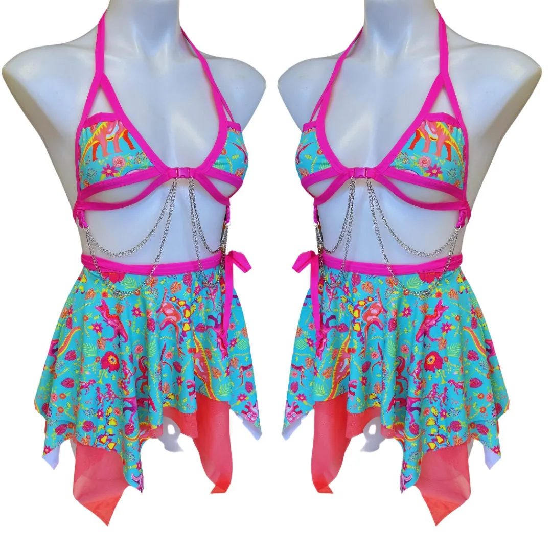 PASTEL PREHISTORIC | Asymmetrical Double layer Tie Skirt, Rave Skirt, Festival Bottom | Fairy Skirt