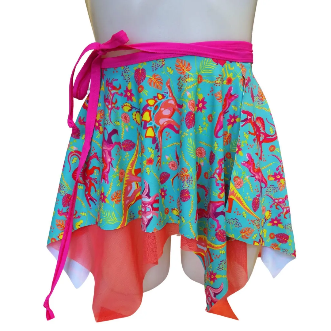 PASTEL PREHISTORIC | Asymmetrical Double layer Tie Skirt, Rave Skirt, Festival Bottom | Fairy Skirt