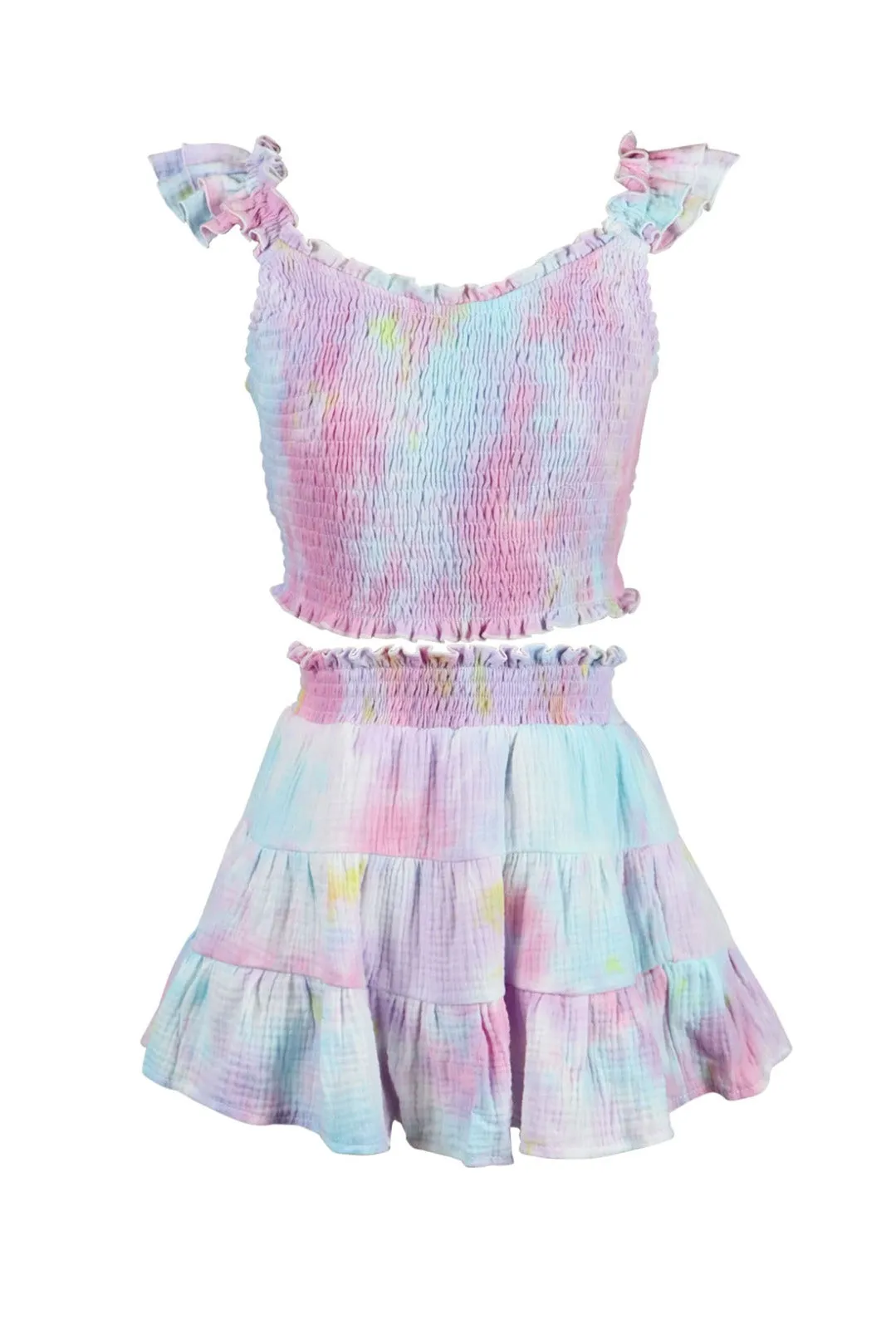 *Pastel Tie Dye Smocked Waistban Skirt*