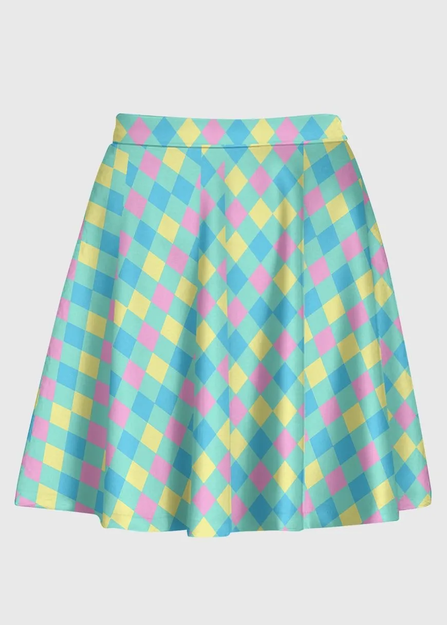 Plus Size Harlequin Pattern Pastel Clowncore Skirt