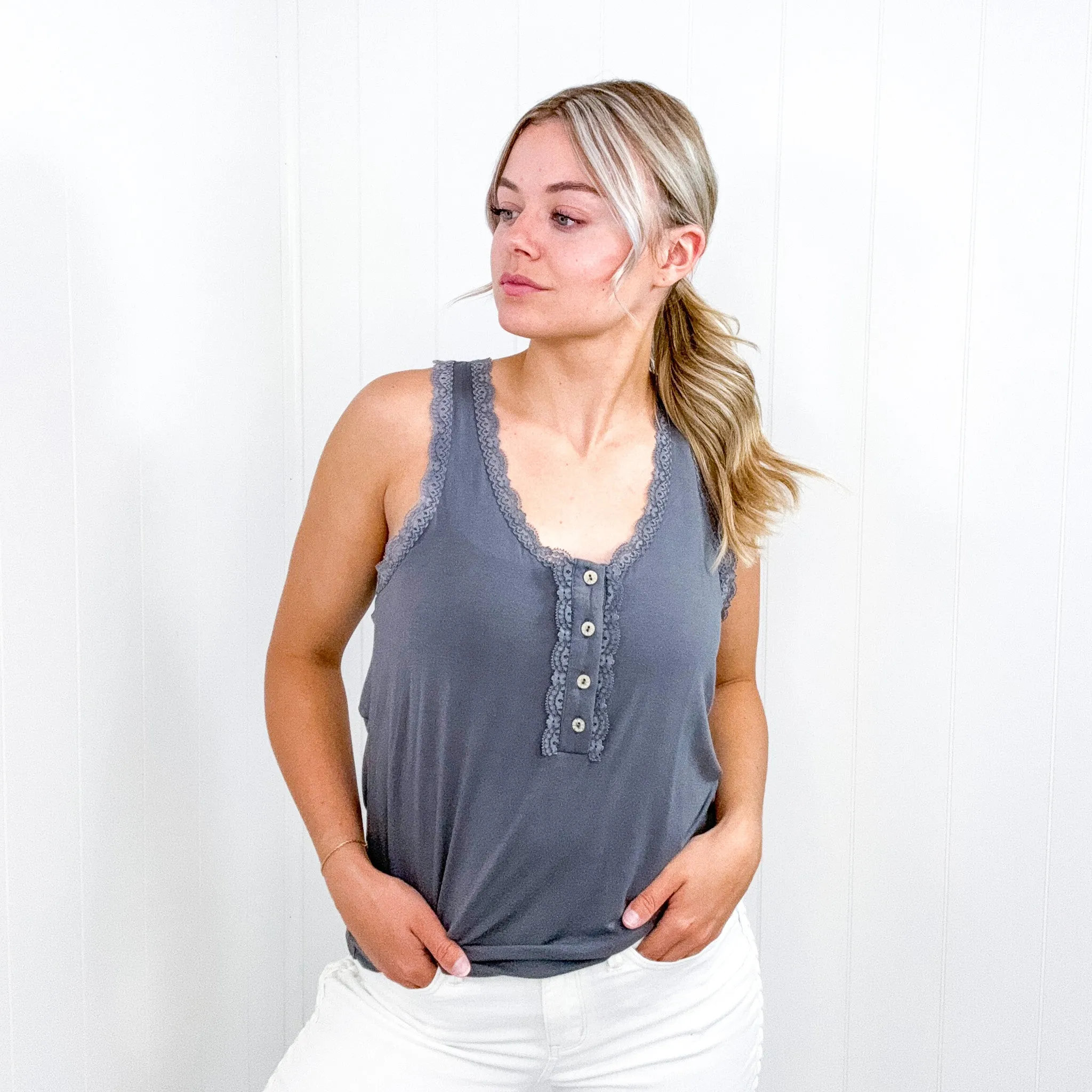 Pol Lace Keyhole Open Back Tank Top in 4 colors