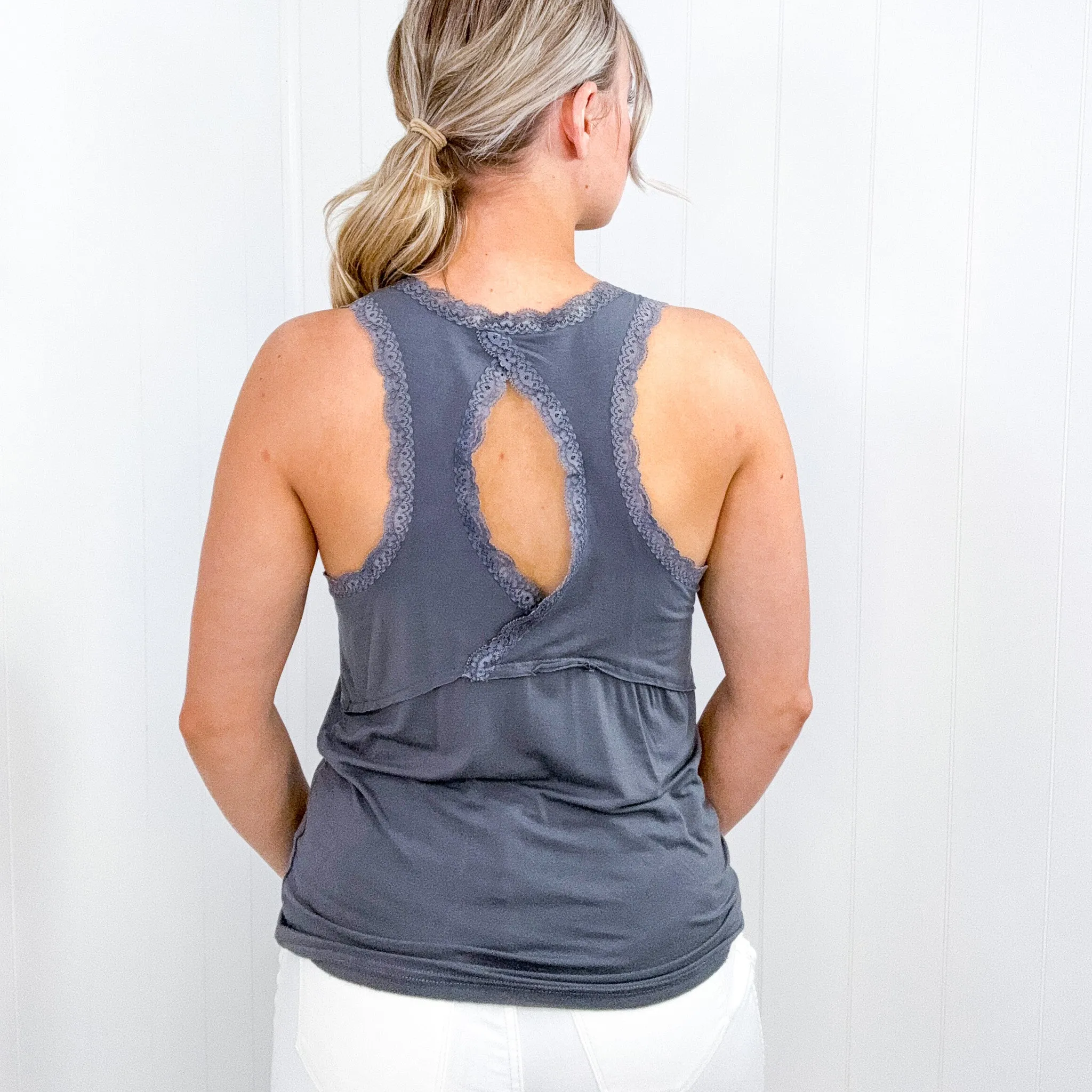 Pol Lace Keyhole Open Back Tank Top in 4 colors