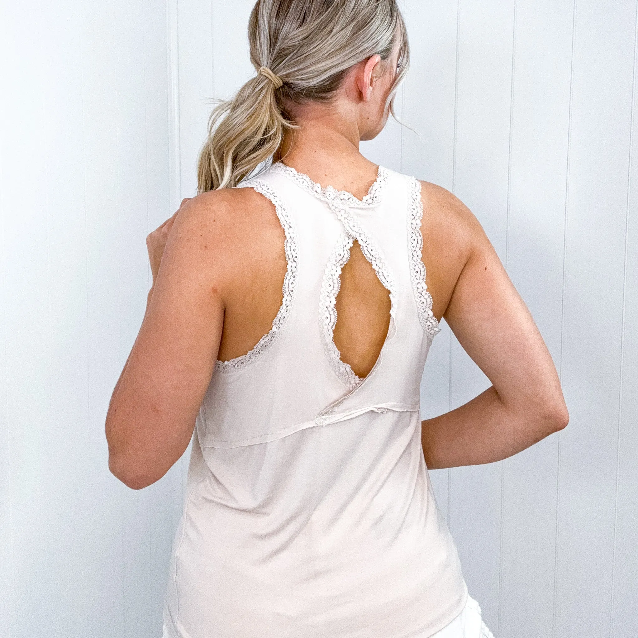 Pol Lace Keyhole Open Back Tank Top in 4 colors
