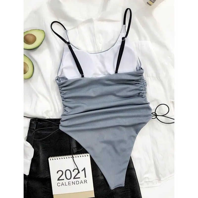 Ribbed Swimsuit One Piece  High Cut Swimwear