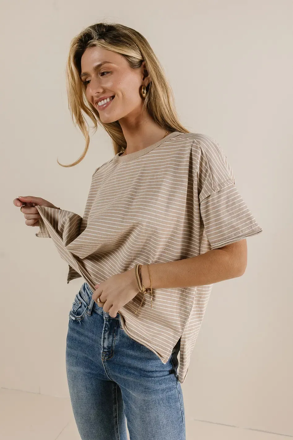 Riley Striped T-Shirt in Beige - FINAL SALE