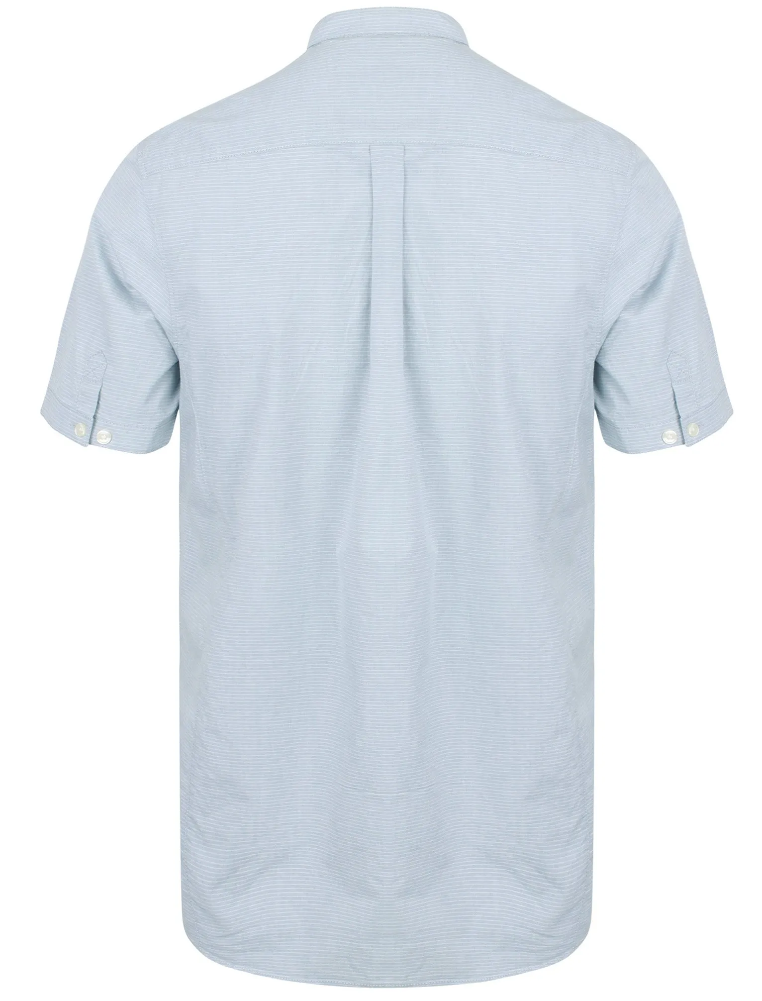 Scandi Grandad Collar Short Sleeve Striped Shirt In Pearl Blue - Tokyo Laundry