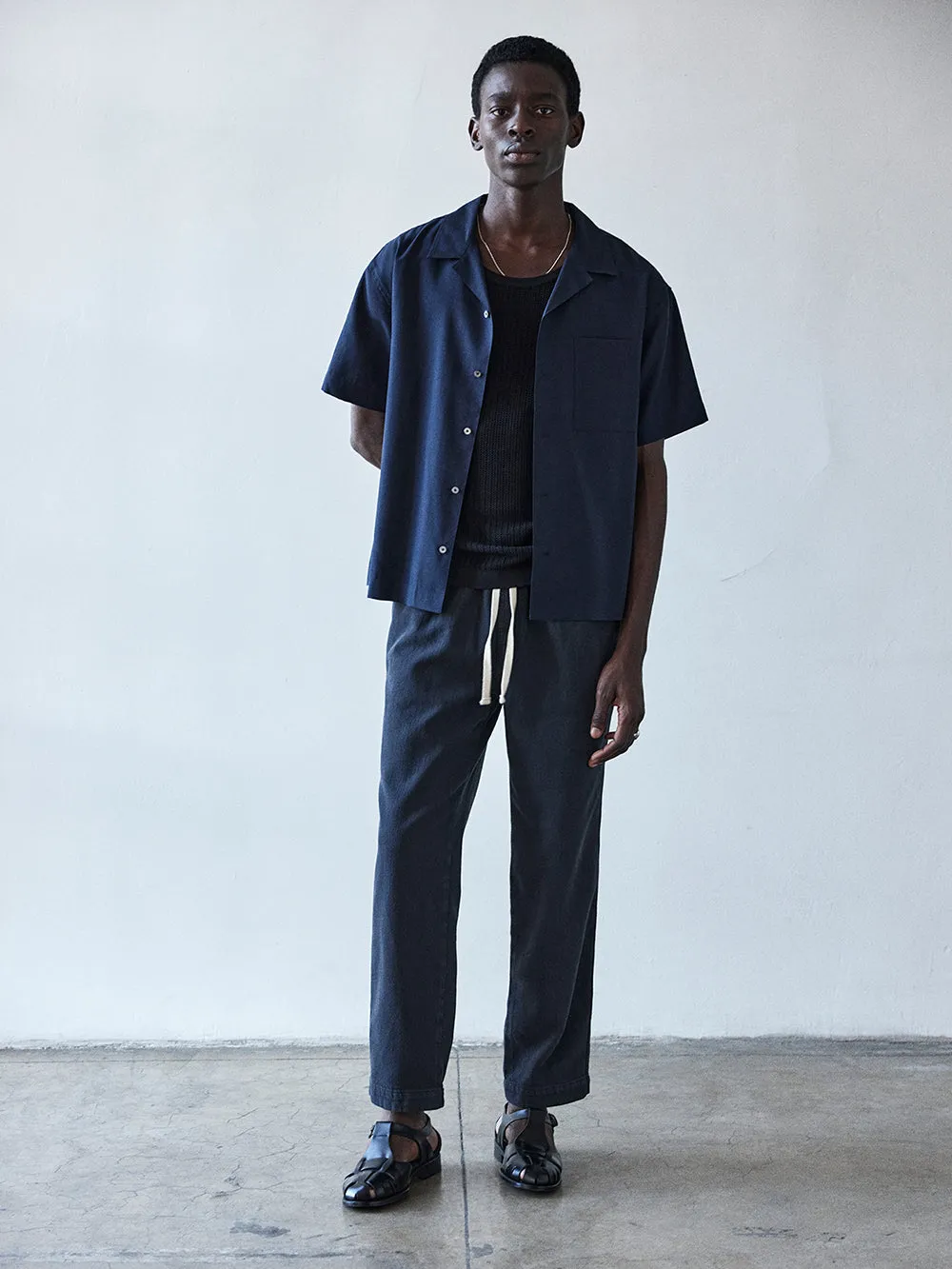 Short Sleeve Camp Collar Shirt -- Dark Navy