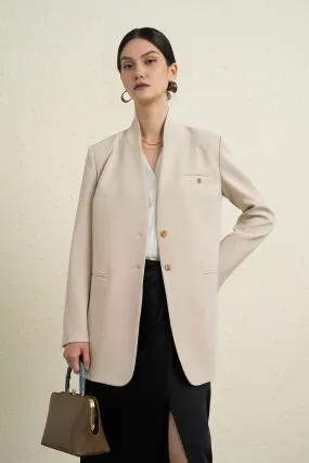 Single Breasted Stand Collar Long Belted Blazer