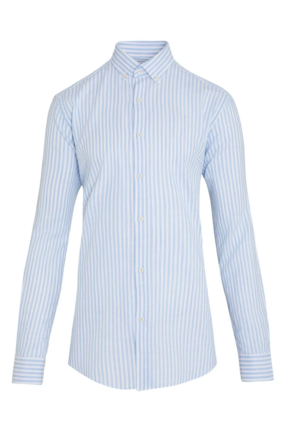 Slim Fit Long Sleeve Striped Cotton Casual Shirt, Light Blue C