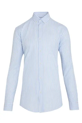 Slim Fit Long Sleeve Striped Cotton Casual Shirt, Light Blue C