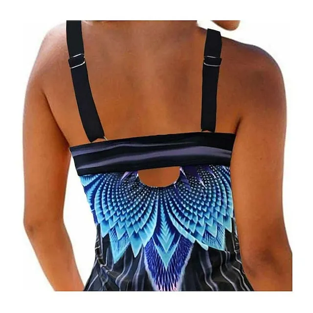 spot european and american new sexy gradient feather print folds new foreign trade bikini split swimsuit