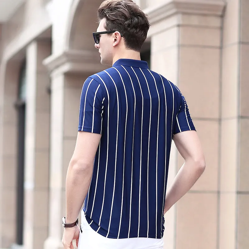 Striped 3 Buttons Men Short Sleeves Slim Fit Polo Shirt