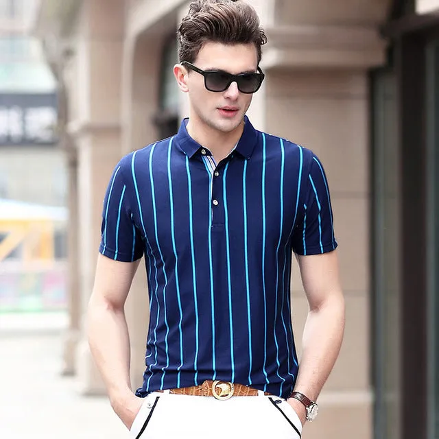Striped 3 Buttons Men Short Sleeves Slim Fit Polo Shirt