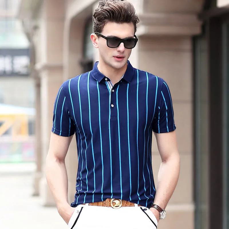 Striped 3 Buttons Men Short Sleeves Slim Fit Polo Shirt