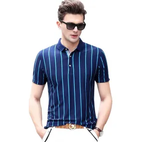 Striped 3 Buttons Men Short Sleeves Slim Fit Polo Shirt