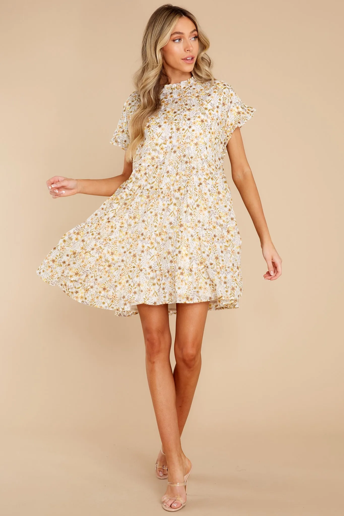 Sweet At Heart Ivory Floral Print Cotton Dress