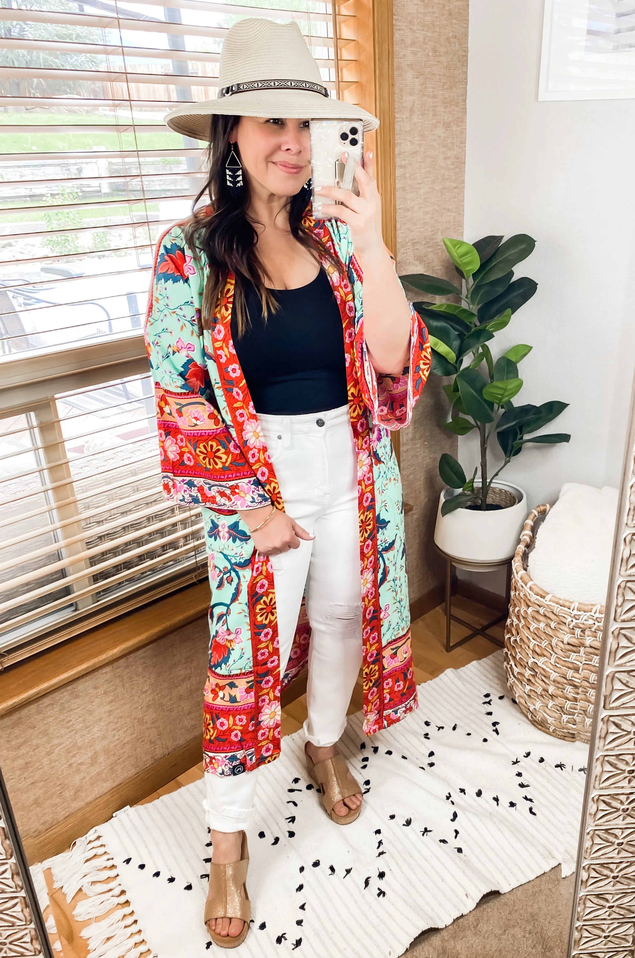 Tie Front Boho Chic Teal Floral Kimono - Preorder