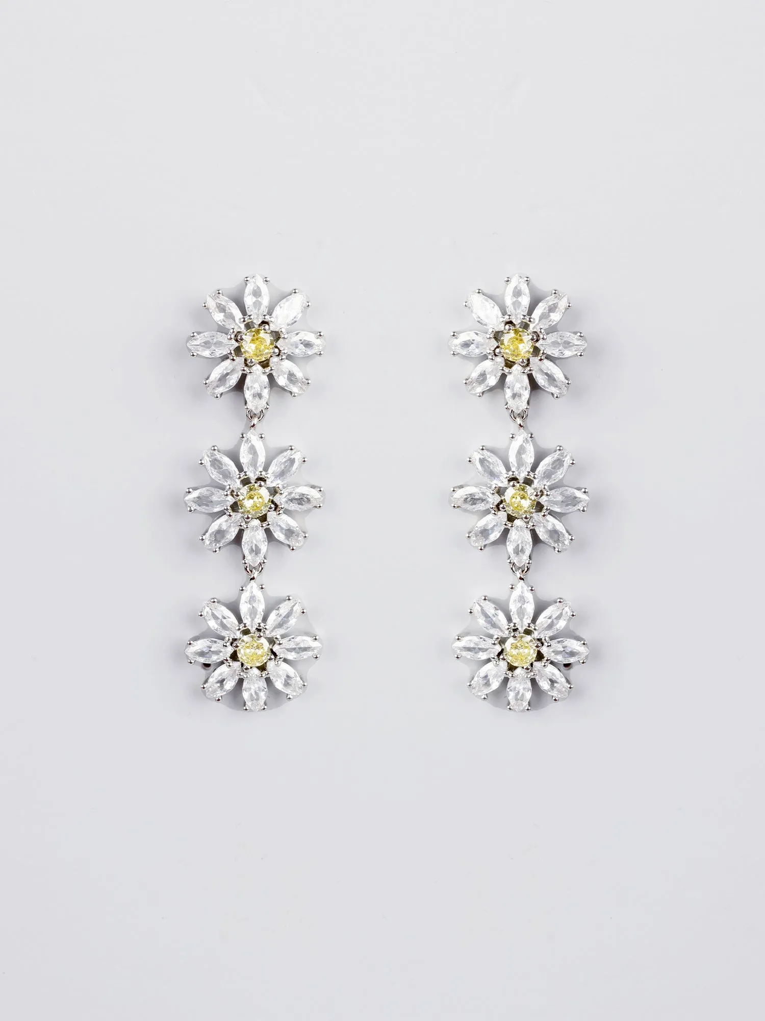 White and Yellow Floral Design American Diamond Earrings