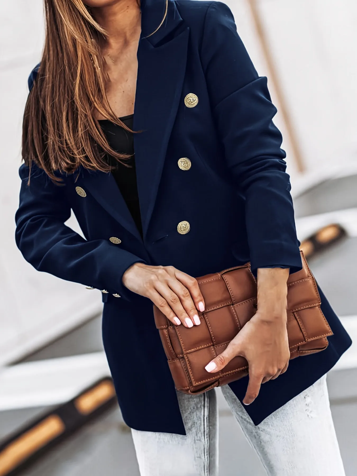 Women's Elegant Business Long Blazer with Double-Breasted Detail | Ideal for All Seasons