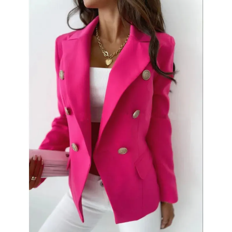 Women's Elegant Business Long Blazer with Double-Breasted Detail | Ideal for All Seasons