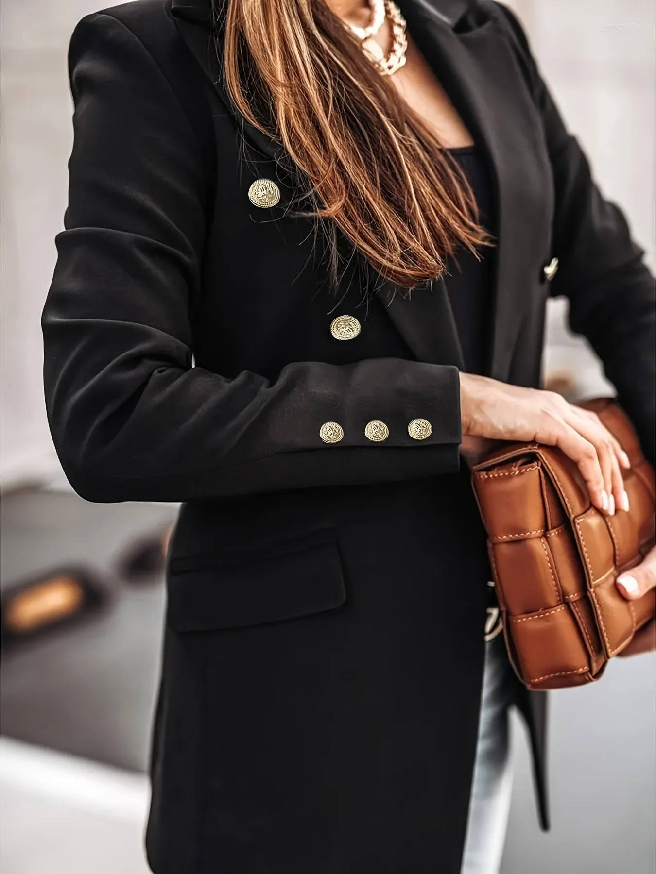 Women's Elegant Business Long Blazer with Double-Breasted Detail | Ideal for All Seasons