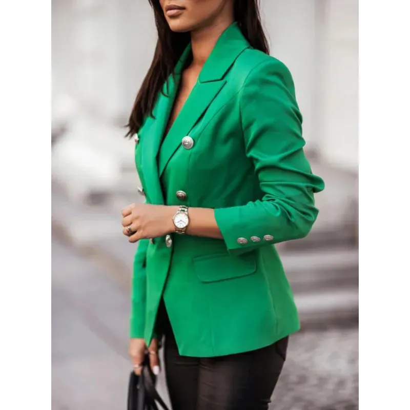 Women's Elegant Business Long Blazer with Double-Breasted Detail | Ideal for All Seasons