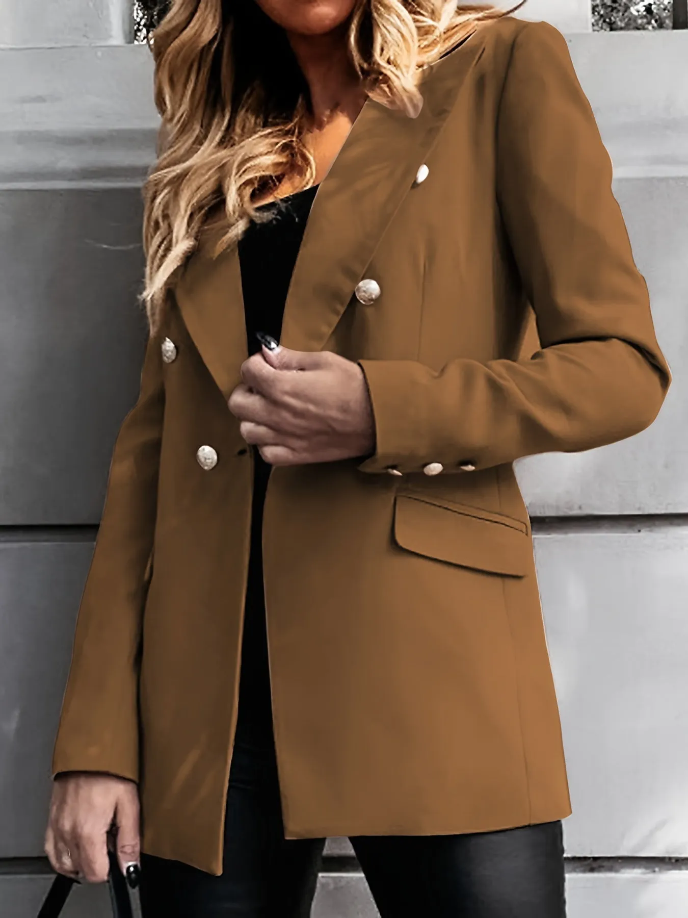 Women's Elegant Business Long Blazer with Double-Breasted Detail | Ideal for All Seasons