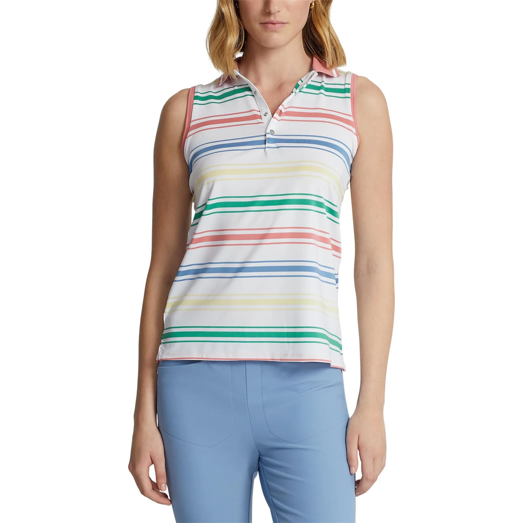 Womens Tailored Fit Striped Sleeveless Polo Pure White/Desert Rose Multi - SS23