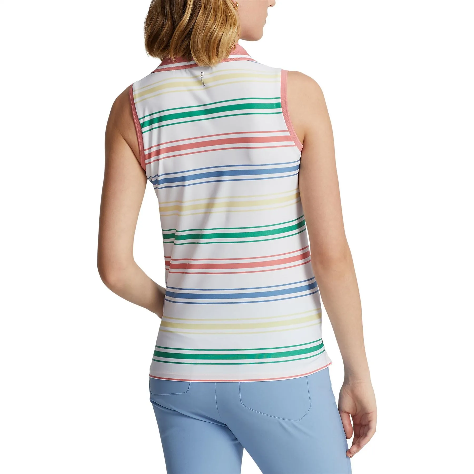 Womens Tailored Fit Striped Sleeveless Polo Pure White/Desert Rose Multi - SS23