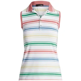 Womens Tailored Fit Striped Sleeveless Polo Pure White/Desert Rose Multi - SS23