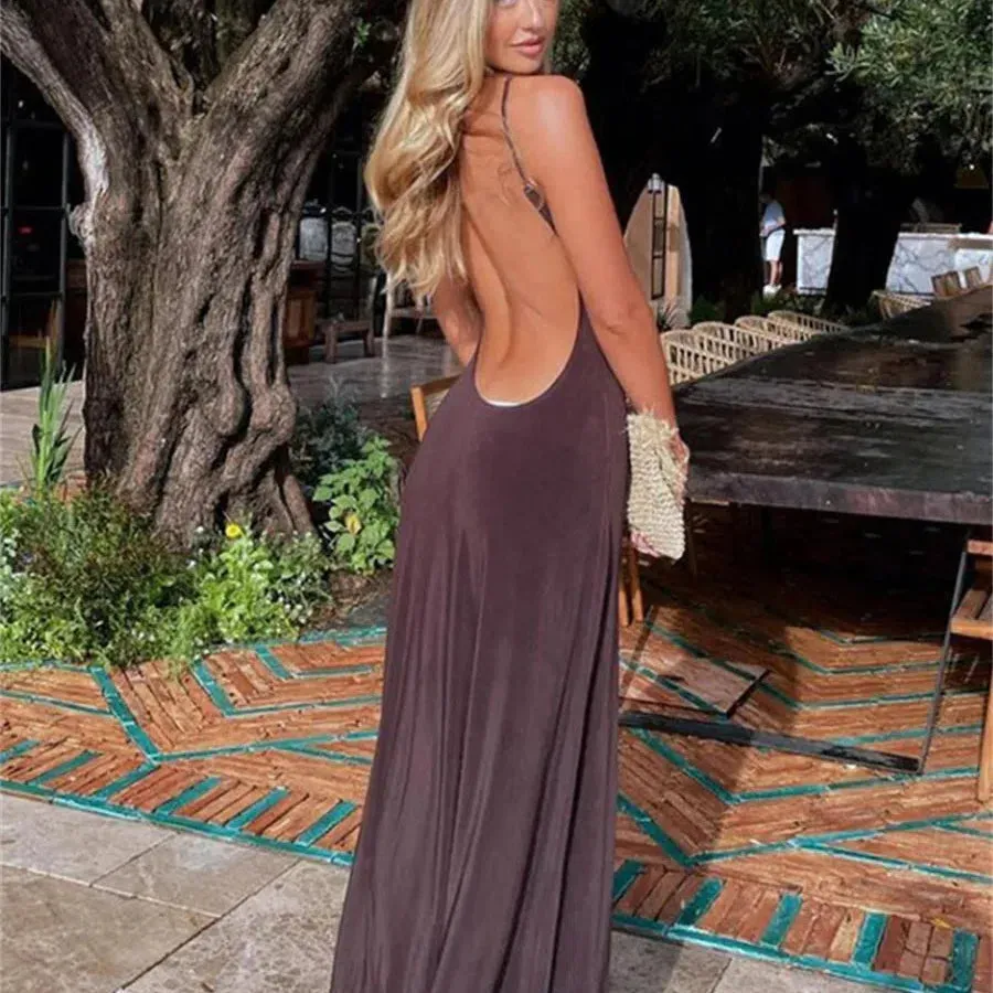 Wsevypo Spaghetti Straps Party Long Dress Women V Neck Sundress for Holiday Beach