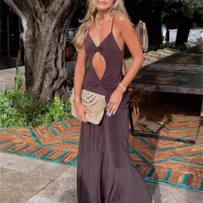 Wsevypo Spaghetti Straps Party Long Dress Women V Neck Sundress for Holiday Beach